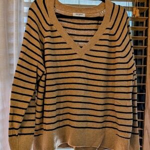 Old Navy Women's V-Neck Sweater - Black and Tan Stripes
